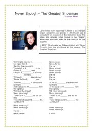 English Worksheet: Never enough - The Greatest Showman