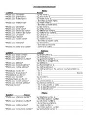 English Worksheet: Personal Information