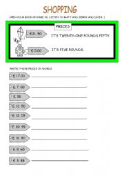 English Worksheet: SHOPPING & PRICES