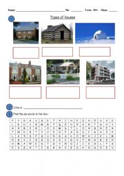 English Worksheet: types of houses/house parts