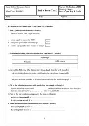 English Worksheet: end of term test 2