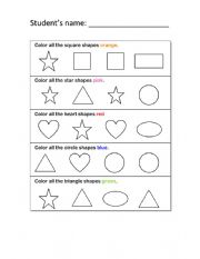 English Worksheet: Shapes and Colors