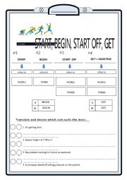 English Worksheet: Start, Begin, Start off, Get