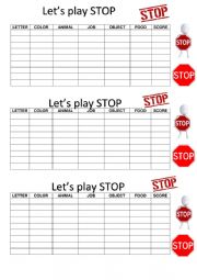 English Worksheet: VOCABULARY GAME: STOP