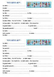 English Worksheet: French-English Family Vocabulary 