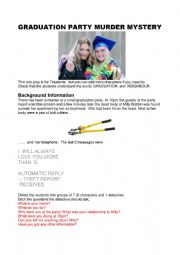 English Worksheet: Graduation Party Murder Mystery