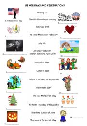 English Worksheet: US Holidays and Celebrations