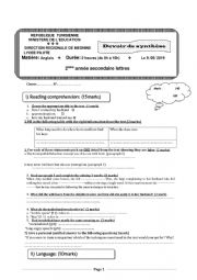 English Worksheet: 2nd form end of term test 2