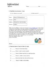 English Worksheet: Reading ecercise 