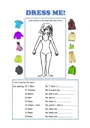 English Worksheet: Dress me (clothes and colours) GIRL