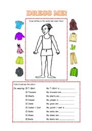 English Worksheet: Dress me (clothes and colours) BOY