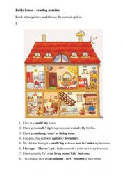 English Worksheet: Rooms in the house simple reading activity