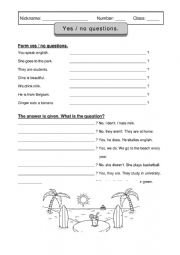 English Worksheet: yes no questions