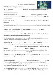 English Worksheet: The History of the Statue of Liberty