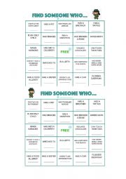 English Worksheet: Ice Breaker - Find Someone Who Bingo