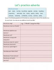 English Worksheet: Lets Practice Adverbs