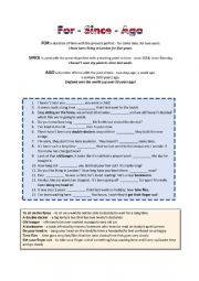 English Worksheet: For-Since-Ago