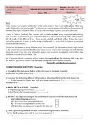 English Worksheet: SECOND END OF TERM TEST FOR 9TH FORM