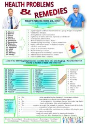 English Worksheet: HEALTH PROBLEMS & REMEDIES