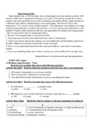 English Worksheet:       Safer Internet Day