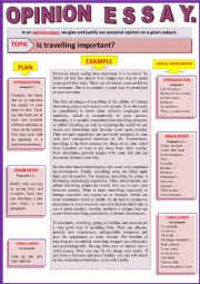 English Worksheet: Opinion essay - Is travelling important? Guided writing + Example