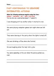 English Worksheet: Past Continuous 