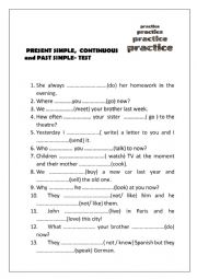 English Worksheet: present Simple, continuous and past simple test