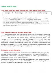 English Worksheet: language review for 8th form 