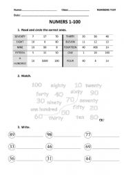 English Worksheet: numbers 1-100