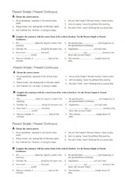 English Worksheet: Present simple and continuous compilation exercises