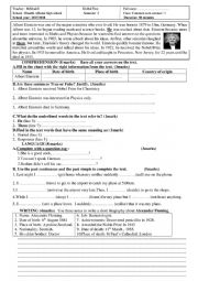 English Worksheet: Global test: reading comprhension; language: question tags ;writing a biography