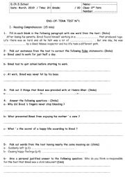 English Worksheet: 2nd form end of term test n2