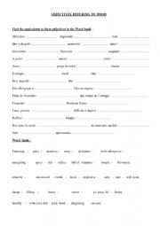 English Worksheet: ADJECTIVES REFERRING TO FOOD