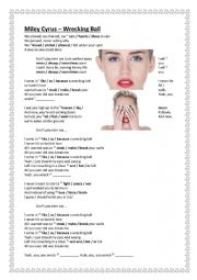 English Worksheet: Miley Cyrus - Wrecking Ball