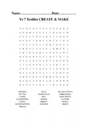 English Worksheet: Textiles Wordsearch