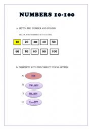English Worksheet: Numbers 10 to 100