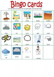 English Worksheet: Bingo for weather vocabulary