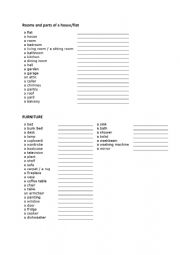 English Worksheet: Parts of house and furniture vocabulary