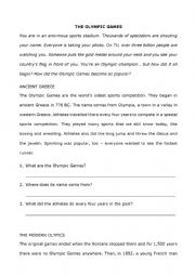 Reading comprehension test  THE OLYMPIC GAMES (special needs dtudents)