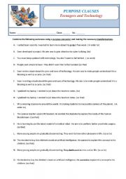 English Worksheet: Purpose Clauses 1- Teenagers and Technology