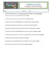 English Worksheet: Purpose Clauses 2 -  Teenagers and Technology