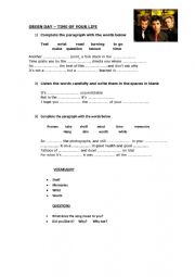 English Worksheet: TIME OF YOUR LIFE - GREEN DAY SONG