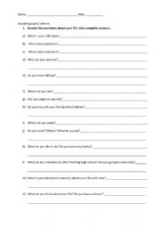 English Worksheet: Autobiography Scheme