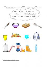 Food and utensils vocabulary
