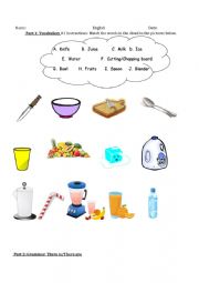 English Worksheet: Food and utensils vocabulary