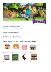 English Worksheet: Minecraft Video Activity
