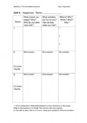 English Worksheet: Happiness conversation practice