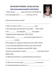 English Worksheet: LISTENING - INTERVIEW TAYLOR SWIFT