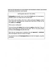 English Worksheet: EARTHQUAKES READING COMPREHENSION