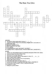 English Worksheet: The Hate You Give Crossword